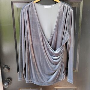 Susan Graver Silver Velvet Surplice Drape Top